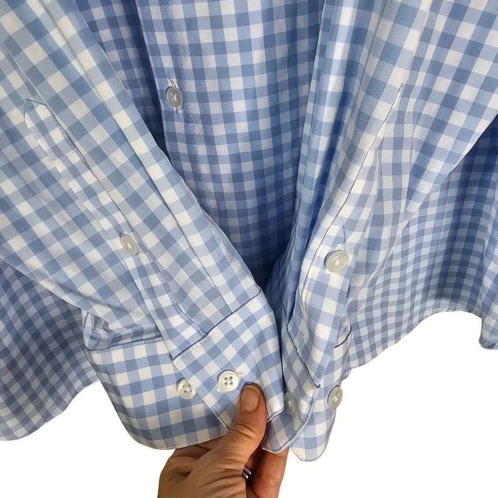 Mizzen + Main Leeward Button Up Shirt XXL Blue White Gingham Check Office Pastel